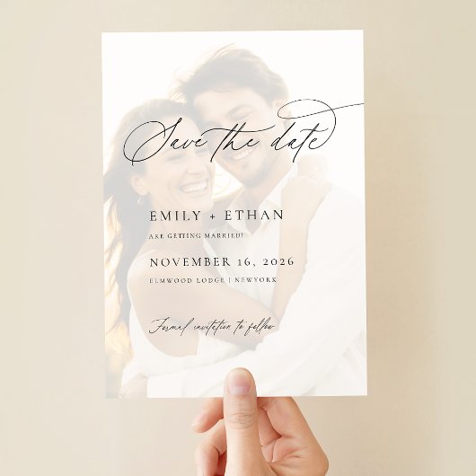 Invitations En Acrylique Elégant Vellum Overlay Photo Wedding Enregistrer L
