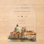 Invitations En Acrylique Elegant Venice Skyline Watercolor Wedding Arch (Recto)