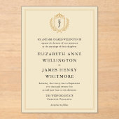 Invitations En Acrylique Elégant vieil argent Crest - ivoire et Mariage or (Recto)