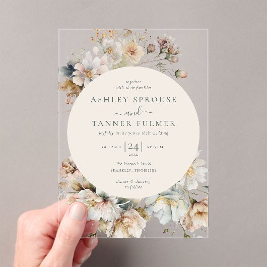 Invitations En Acrylique Élégant Vintage Fleur sauvage Mariage (In situ (ordinateur de poche))