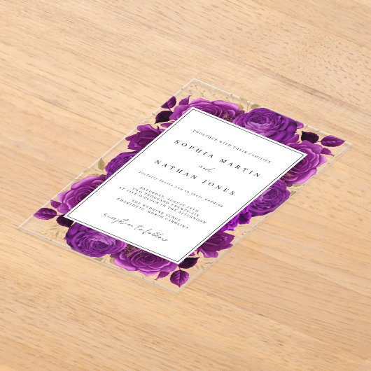 Invitations En Acrylique Élégant violet et Rose or Mariage clair (Poser)