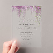Invitations En Acrylique Élégant violet fleurs botaniques Script Mariage (In situ (ordinateur de poche))