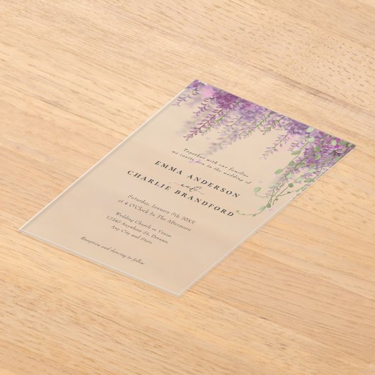 Invitations En Acrylique Élégant violet fleurs botaniques Script Mariage (Poser)