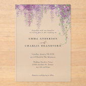 Invitations En Acrylique Élégant violet fleurs botaniques Script Mariage (Recto)
