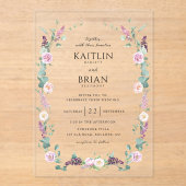 Invitations En Acrylique Élégant violet, mauve, Mariage floral Pastel (Recto)