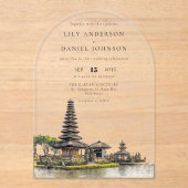 Invitations En Acrylique Elegant Watercolor Bali Temple Wedding Arch (Recto)