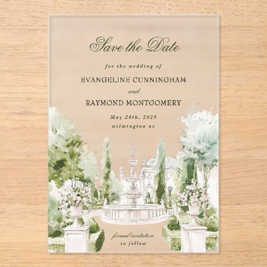 Invitations En Acrylique Elegant Watercolor Manor Garden Wedding (Recto)