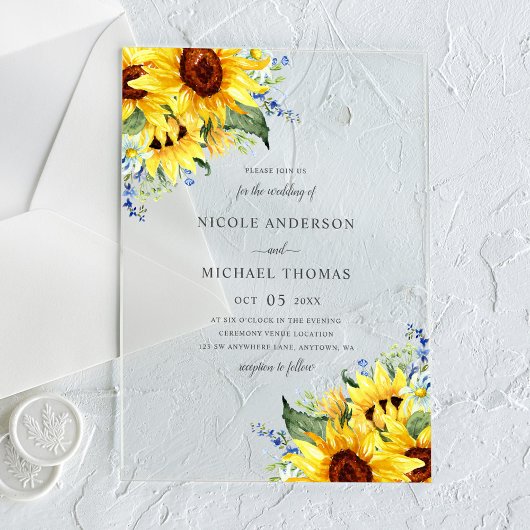 Invitations En Acrylique Elegant Watercolor Sunflowers Wedding