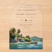 Invitations En Acrylique Elegant Watercolor Tropical Caribbean Wedding Arch (Recto)