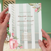 Invitations En Acrylique Elegant Wedding – Blush Peony & Soft Grey Striped