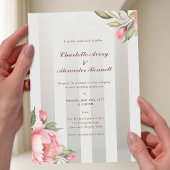 Invitations En Acrylique Elegant Wedding – Blush Peony & Soft Grey Striped