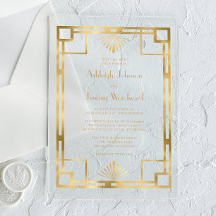 Invitations En Acrylique Elégant White Gold Geo Vintage 1920 mariage déco