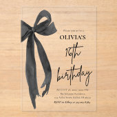 Invitations En Acrylique Elégante aquarelle Black Bow 16e fête d'anniversai (Recto)