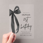 Invitations En Acrylique Elégante aquarelle Black Bow 21e fête d'anniversai<br><div class="desc">Fêtez le 21ème anniversaire en élégance intemporelle avec ces luxueuses invitations acryliques ! 🎀 Dotés d'un design sophistiqué d'aquarelle à arc noir, ces invitations modernes et translucides ajoutent une touche de glamour raffiné à votre anniversaire d'étape. Parfaits pour une coquette, une cravate noire ou une soirée haut de gamme, ils...</div>