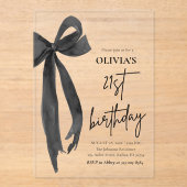 Invitations En Acrylique Elégante aquarelle Black Bow 21e fête d'anniversai (Recto)
