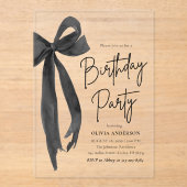 Invitations En Acrylique Elégante aquarelle Black Bow fête d'anniversaire (Recto)