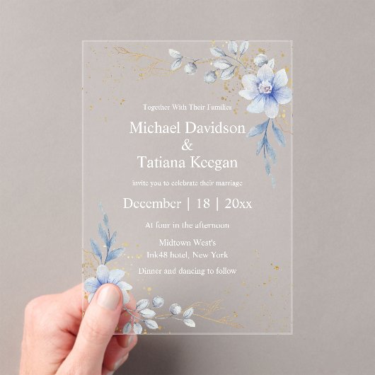 Invitations En Acrylique élégante aquarelle bleu foncé mariage (In situ (ordinateur de poche))