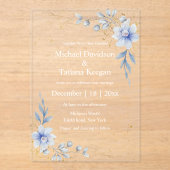 Invitations En Acrylique élégante aquarelle bleu foncé mariage (Recto)