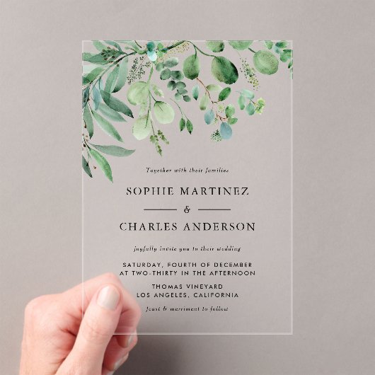 Invitations En Acrylique Elégante aquarelle Eucalyptus Mariage vert (In situ (ordinateur de poche))