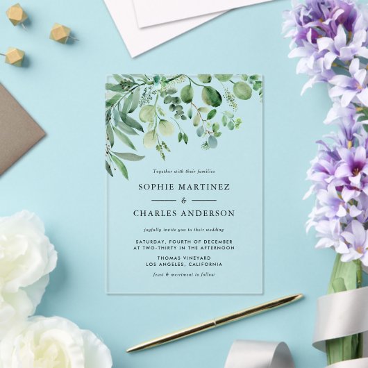 Invitations En Acrylique Elégante aquarelle Eucalyptus Mariage vert (Insitu (Mariage))