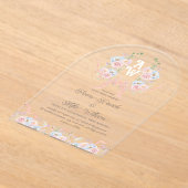 Invitations En Acrylique Elégante aquarelle Floral Crest Monogramme Mariage (Poser)