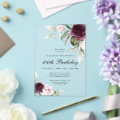 Invitations En Acrylique Elégante aquarelle florale 100e anniversaire (Insitu (Mariage))