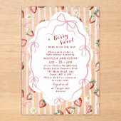 Invitations En Acrylique Elégante Aquarelle Fraise fille Baby shower dans (Recto)