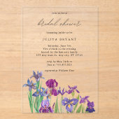 Invitations En Acrylique Elégante aquarelle Iris fleur nuptiale douche (Recto)