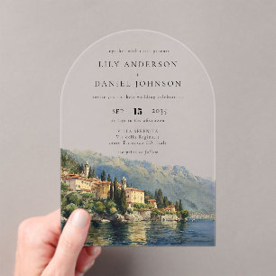 Invitations En Acrylique Elégante aquarelle lac de Côme Mariage italien Arc