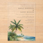 Invitations En Acrylique Elégante aquarelle moderne Mariage de plage tropic (Recto)