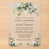 Invitations En Acrylique Elégante aquarelle moderne Mariage vert (Recto)