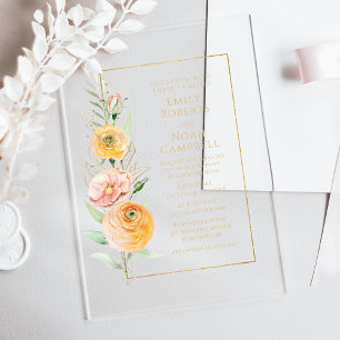 Invitations En Acrylique Elégante Aquarelle moderne orange jaune orangé Flo