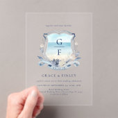 Invitations En Acrylique Elégante aquarelle plage Monogram Crest Mariage (In situ (ordinateur de poche))