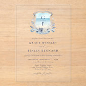 Invitations En Acrylique Elégante aquarelle plage Monogramme Mariage Crest (Recto)