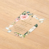 Invitations En Acrylique Elégante aquarelle rose Fleurs de crème Dedication (Poser)