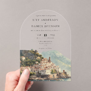 Invitations En Acrylique Élégante Arche de Mariage Italienne Amalfi à l'Aqu