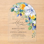 Invitations En Acrylique Elégante arche mariage fleurie jaune blanc (Recto)