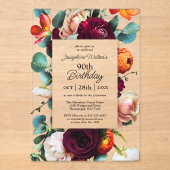 Invitations En Acrylique Elégante automne floral 90e anniversaire fête (Recto)