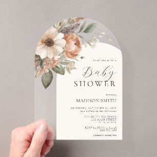 Invitations En Acrylique Élégante Baby Shower Florale Bohème Aquarelle