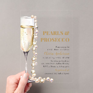 Invitations En Acrylique Élégante Baby Shower Perles et Prosecco pour la Ma