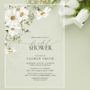 Invitations En Acrylique Élégante Baby Shower Rustique Aquarelle Marguerite
