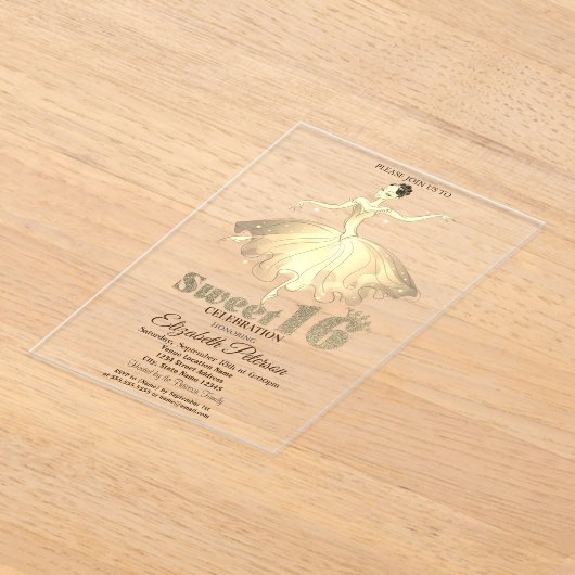Invitations En Acrylique Elégante Ballerina Gold Parties scintillant Bokeh  (Poser)