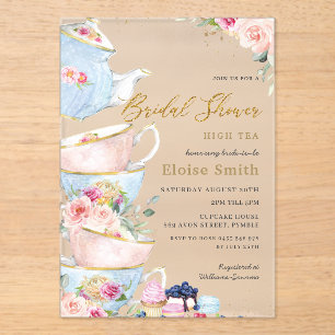 Invitations En Acrylique Elégante Blush Floral High Tea Party Fête des mari