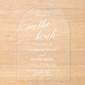 Invitations En Acrylique Élégante calligraphie Arc Blanc Boho Beach Mariage (Recto)