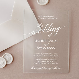 Invitations En Acrylique Élégante calligraphie blanc moderne minimaliste Ma
