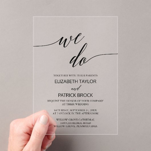 Invitations En Acrylique Élégante Calligraphie Classique Unique Nous faison (In situ (ordinateur de poche))