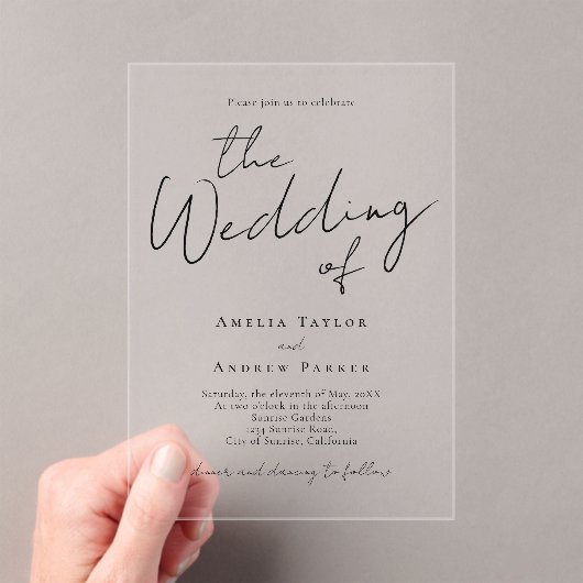 Invitations En Acrylique Élégante calligraphie de script Simple Mariage for (In situ (ordinateur de poche))