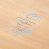 Invitations En Acrylique Élégante calligraphie Dusty Blue Monogram Mariage (Poser)