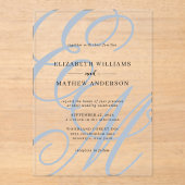 Invitations En Acrylique Élégante calligraphie Dusty Blue Monogram Mariage (Recto)