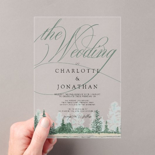 Invitations En Acrylique Élégante calligraphie Mariage forestier rustique (In situ (ordinateur de poche))